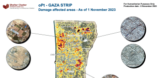 Zone di Gaza toccate dal conflitto al 1//11/23 - pubblicato il 6/11/23 - fonte UNHCR/Shelter Cluster