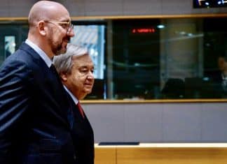 António Guterres e Charles Michel il 21 marzo 2024 a Bruxelles.