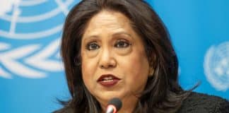 Pramila Patten, Rappresentante speciale del Segretario generale sulla violenza sessuale nei conflitti, informa i giornalisti presso la sede delle Nazioni Unite, a New York.