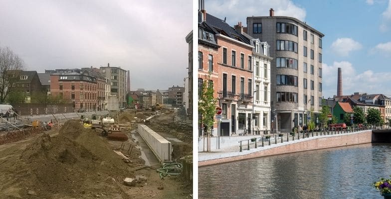 Voor- en nafoto van de Reep in Gent