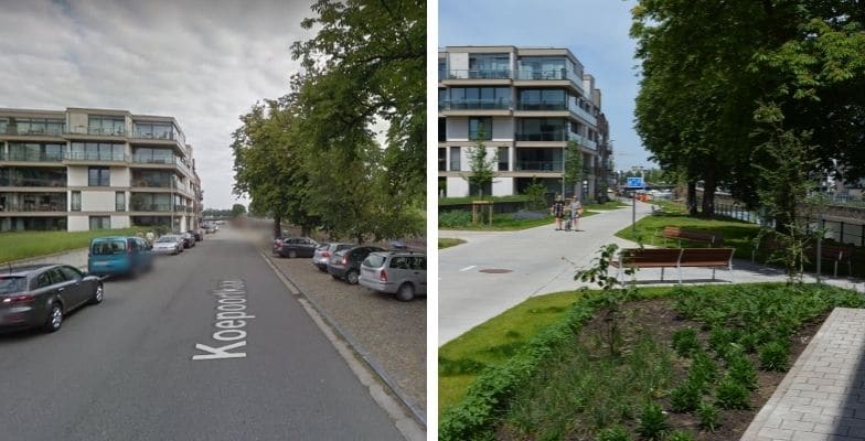 Voor- en nafoto van de Koepoortkaai in Gent