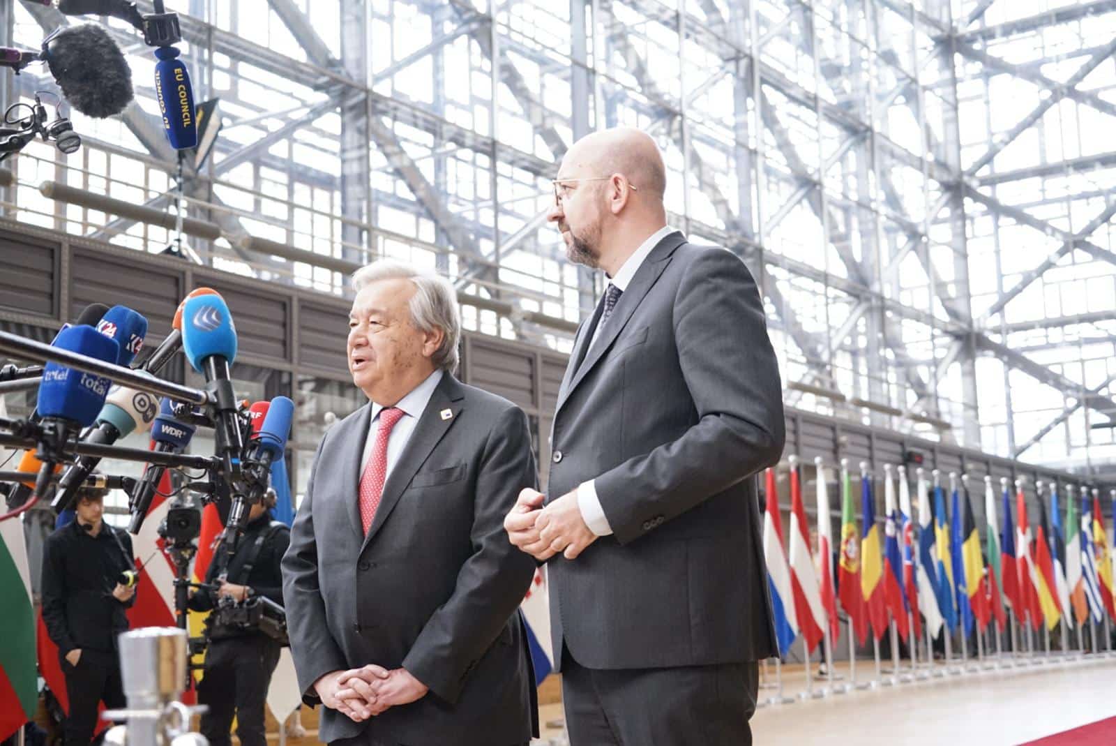 António Guterres, Secretaris-Generaal van de Verenigde Naties en Charles Michel, voorzitter van de Europese Raad.