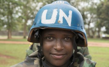 MINUSCA Peacekeepers Patrol PK5 Neighbourhood in Bangui, CAR UN Photo/Eskinder Debebe