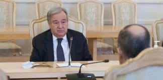 @UN Russia/Yuri Kochin. António Guterres durante a reunião com Sergey Lavrov em Moscovo.