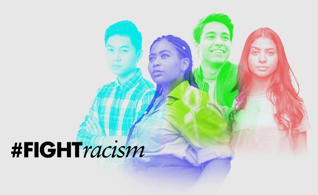Ungdomar och text mot rasism