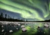 Norrsken över älv, Kiruna, Aurora borealis, Swedish Lapland